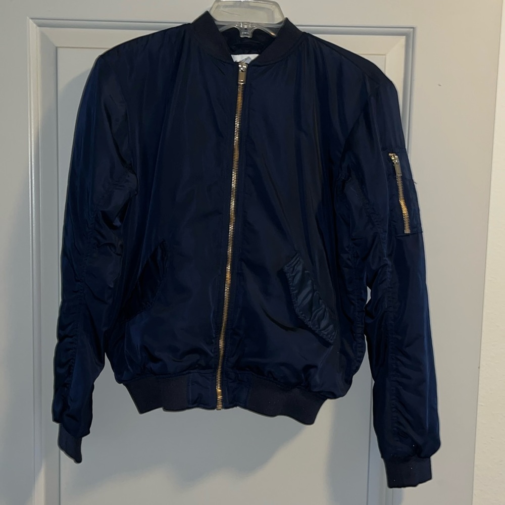 H&M Navy Bomber Jacket with Gold Zipper